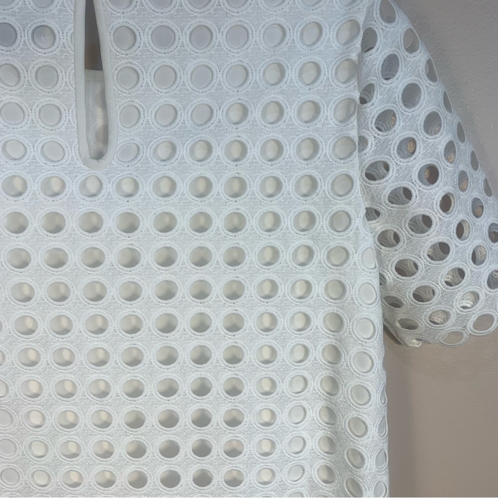 Tahari Circle Eyelet White Lace Shift Dress - Picture 9 of 15
